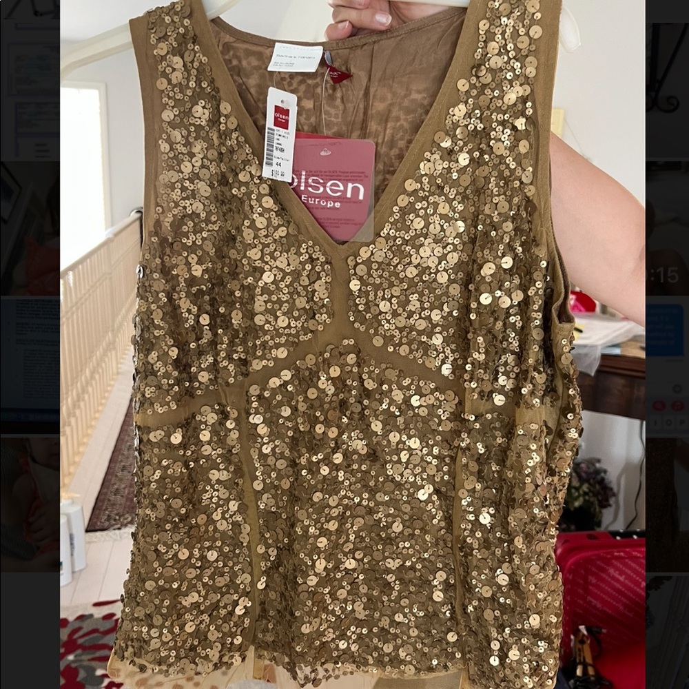 Gold sparkly shirt and skirt